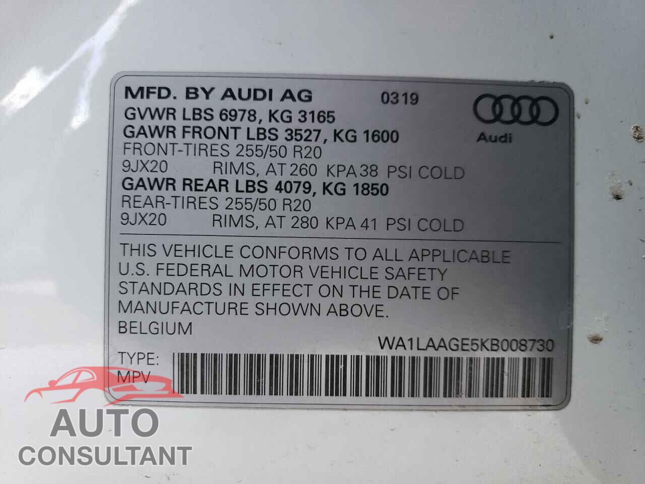 AUDI E-TRON 2019 - WA1LAAGE5KB008730