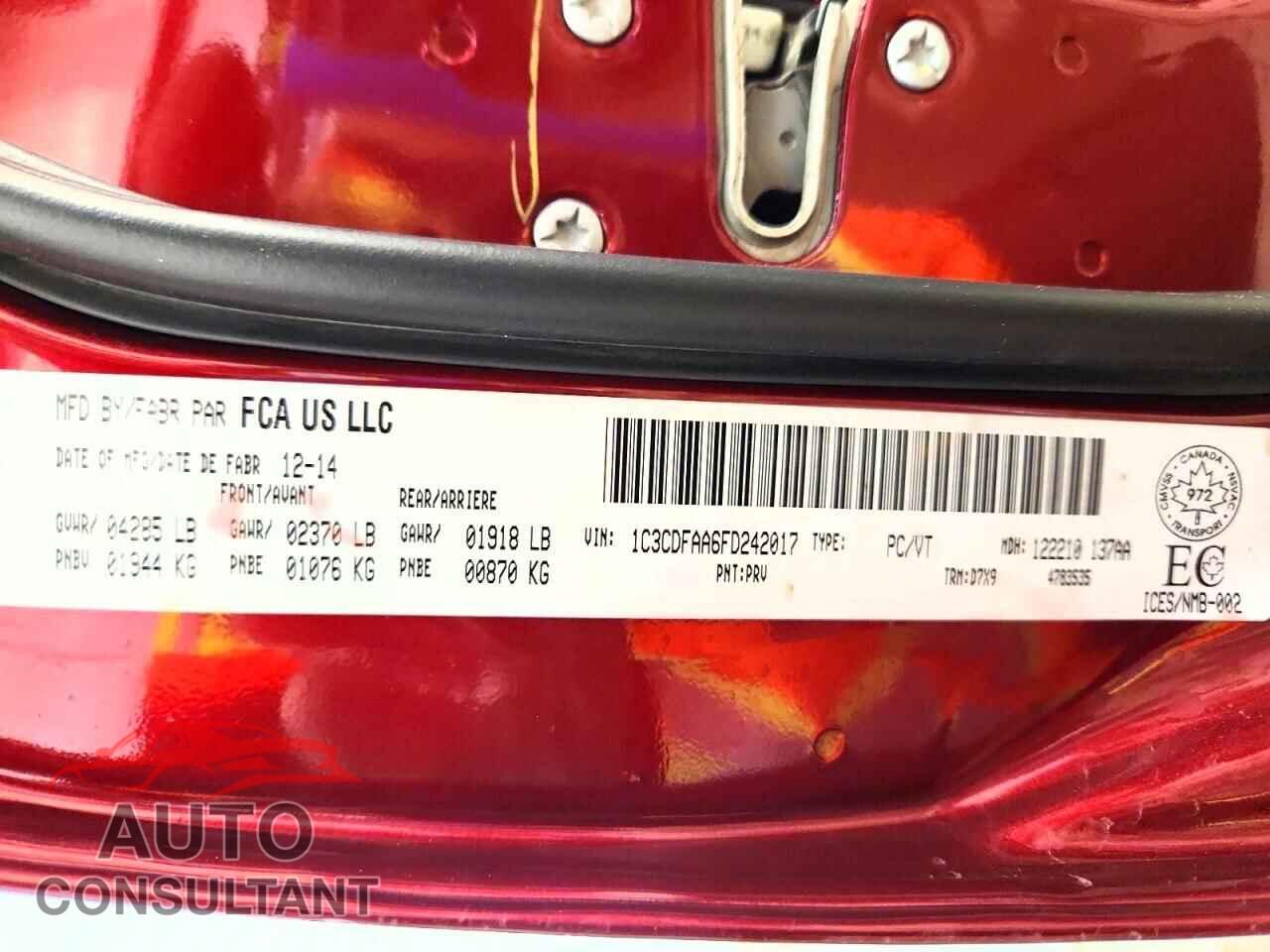 DODGE DART 2015 - 1C3CDFAA6FD242017
