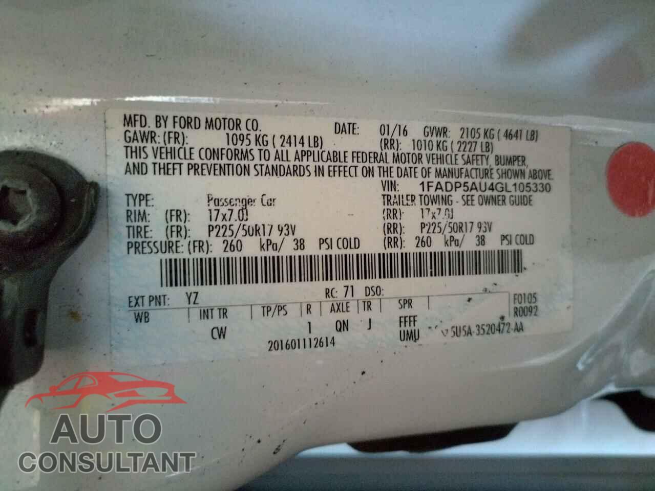 FORD CMAX 2016 - 1FADP5AU4GL105330
