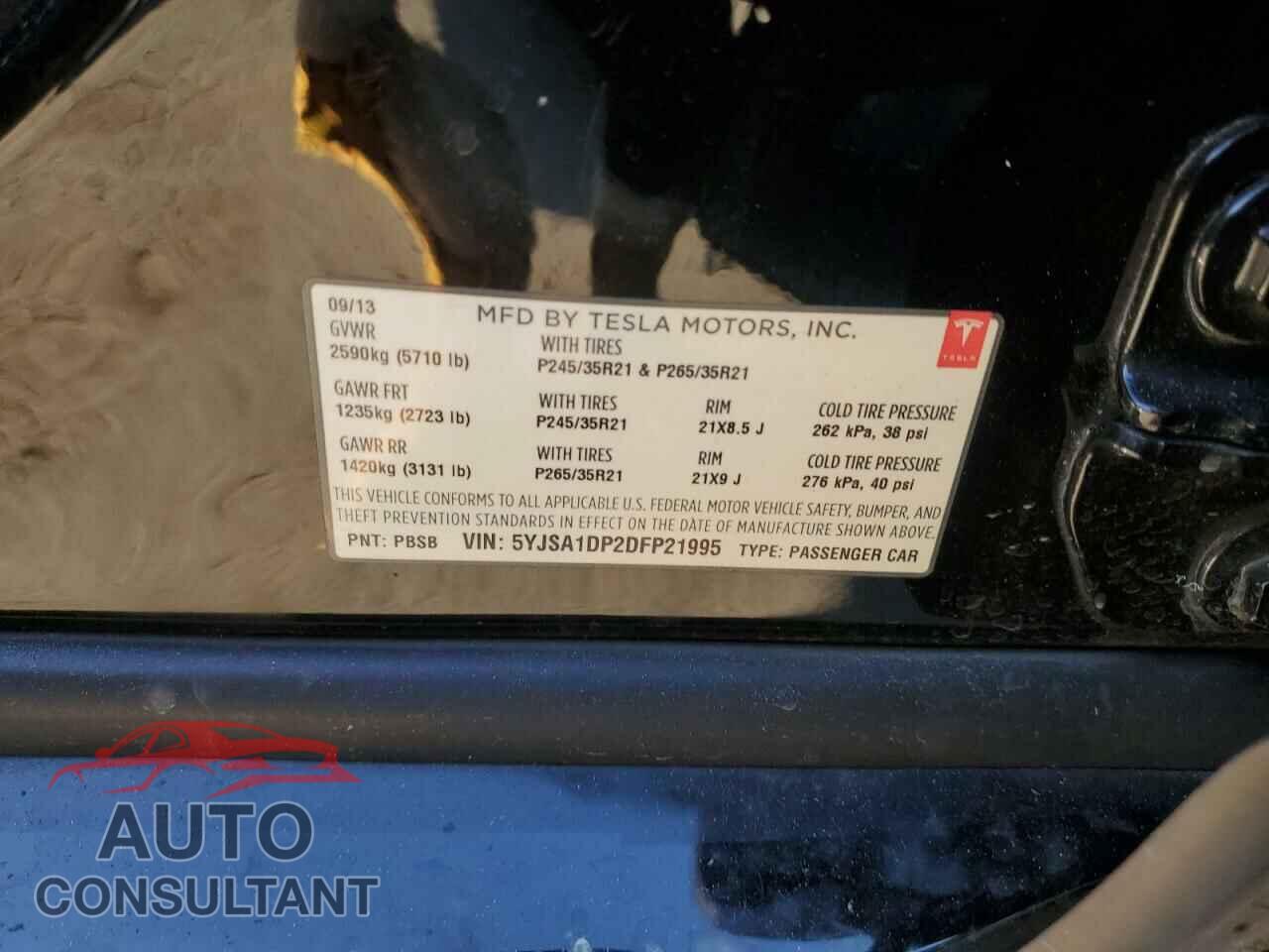 TESLA MODEL S 2013 - 5YJSA1DP2DFP21995
