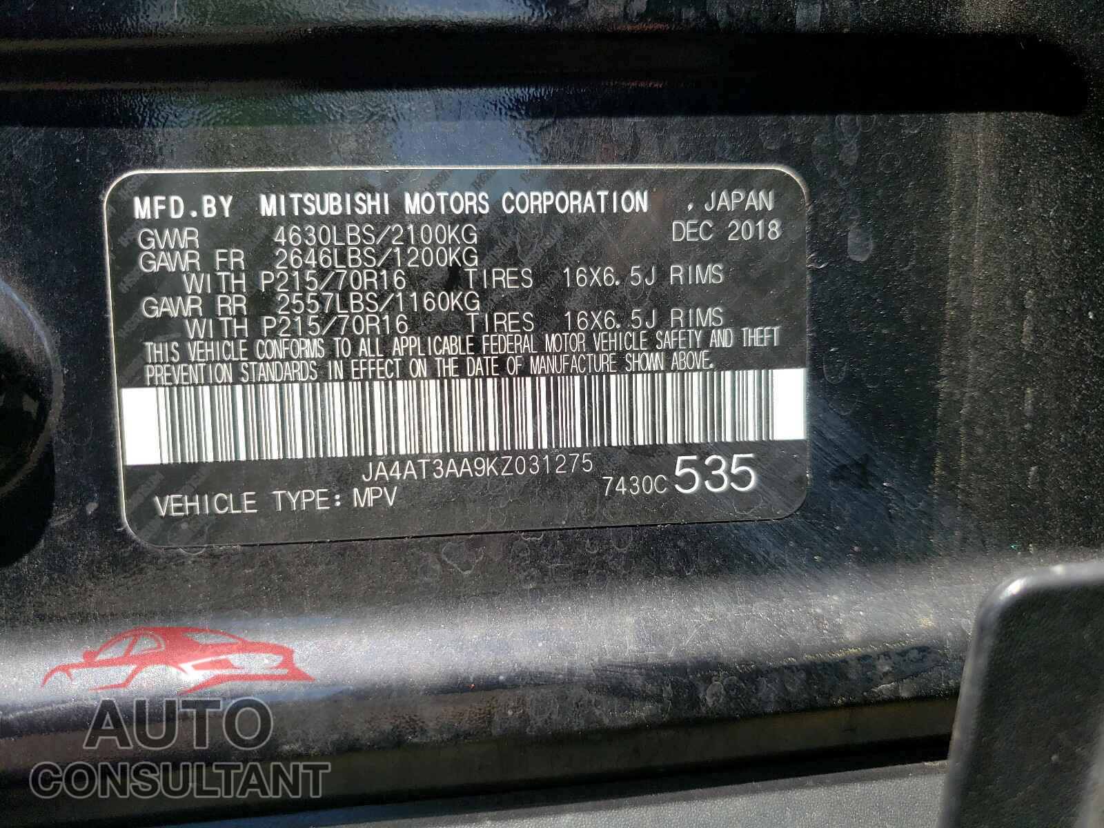 MITSUBISHI ECLIPSE 2019 - JA4AT3AA9KZ031275