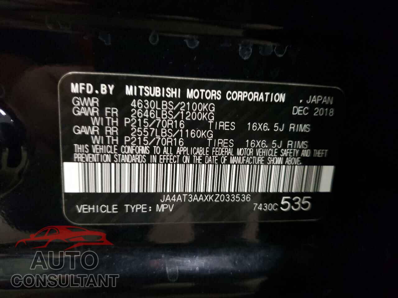 MITSUBISHI ECLIPSE 2019 - JA4AT3AAXKZ033536