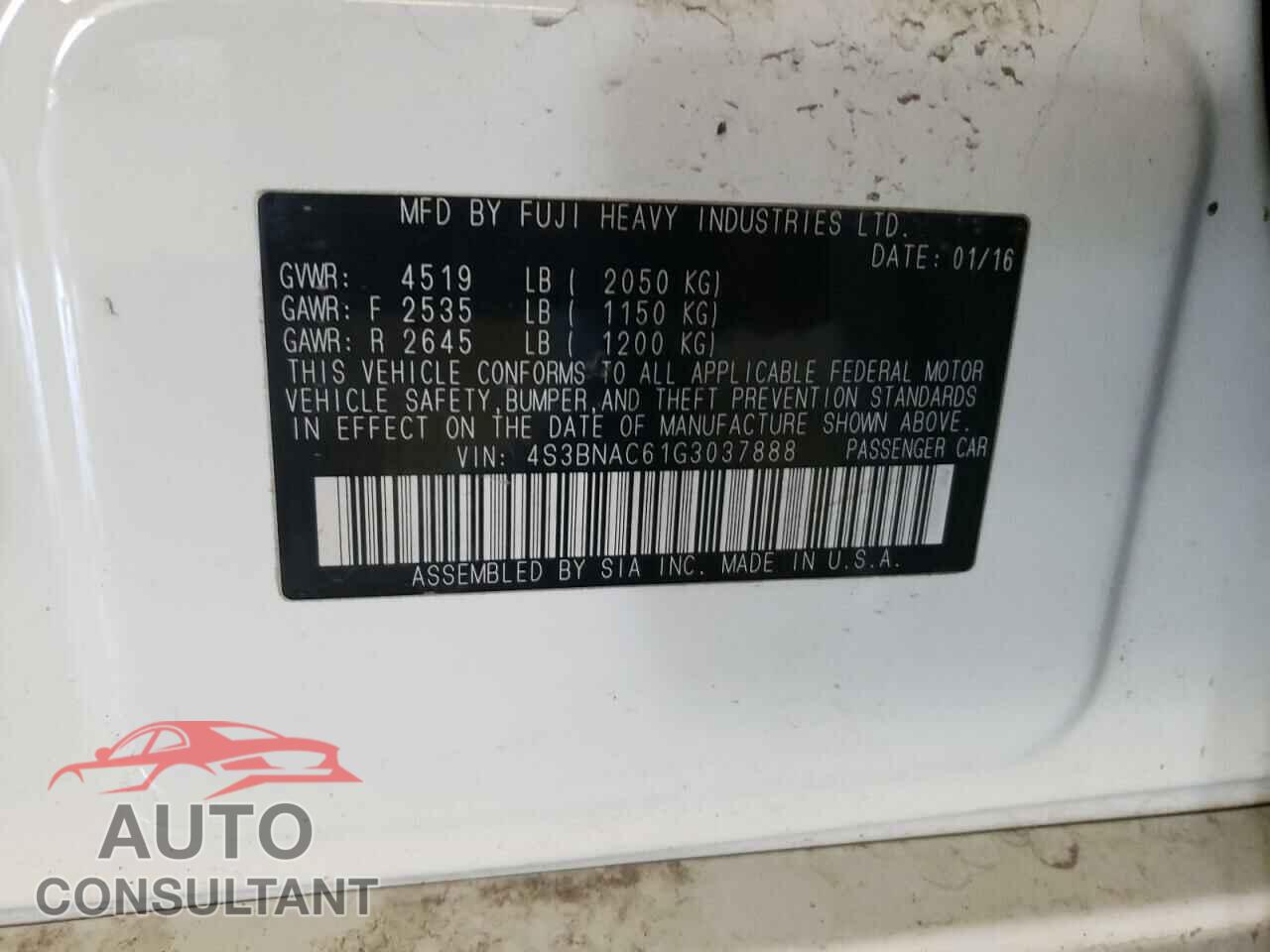 SUBARU LEGACY 2016 - 4S3BNAC61G3037888