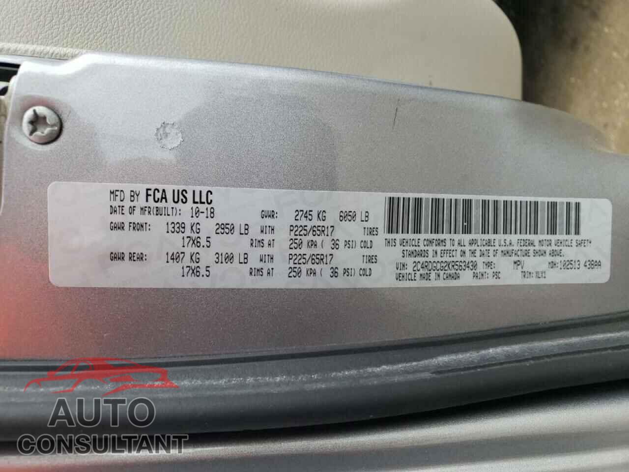 DODGE GRAND CARA 2019 - 2C4RDGCG2KR563430