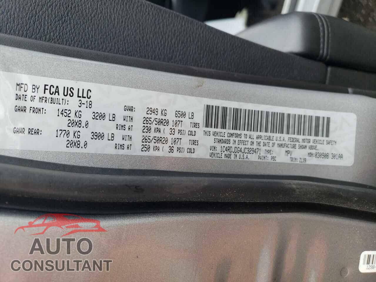 DODGE DURANGO 2018 - 1C4RDJDG4JC329471