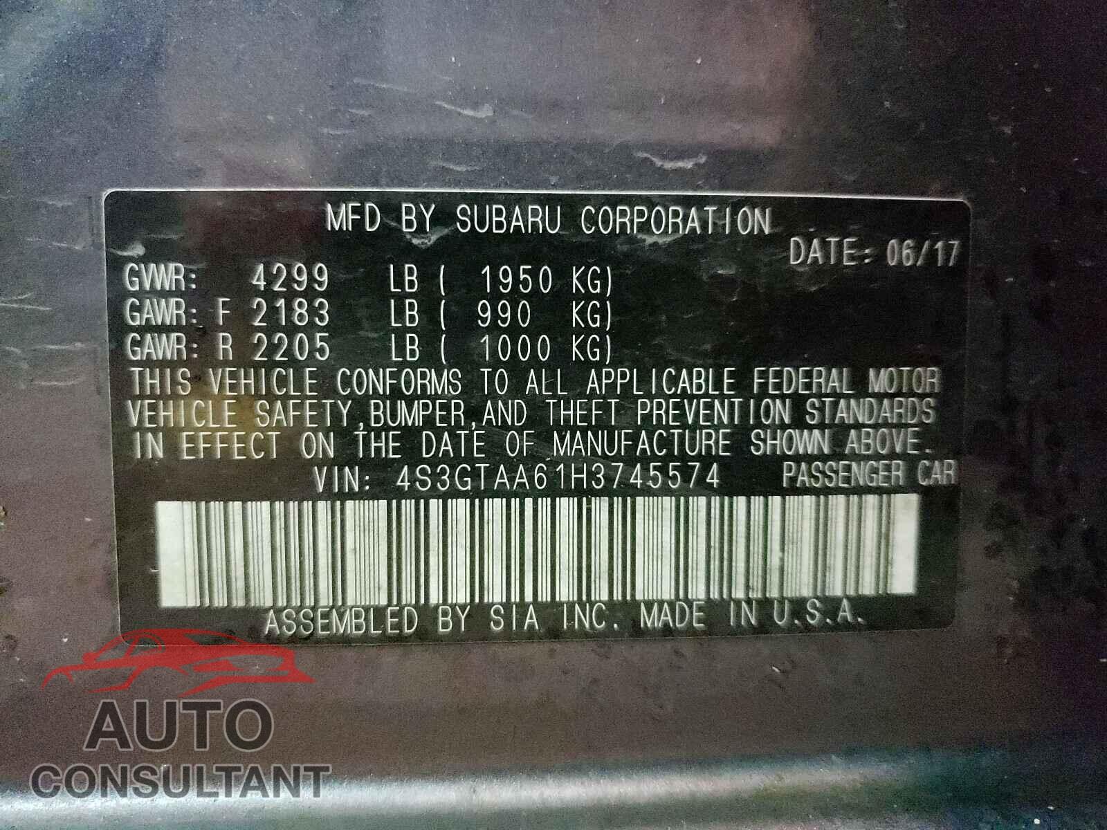 SUBARU IMPREZA 2017 - 4S3GTAA61H3745574