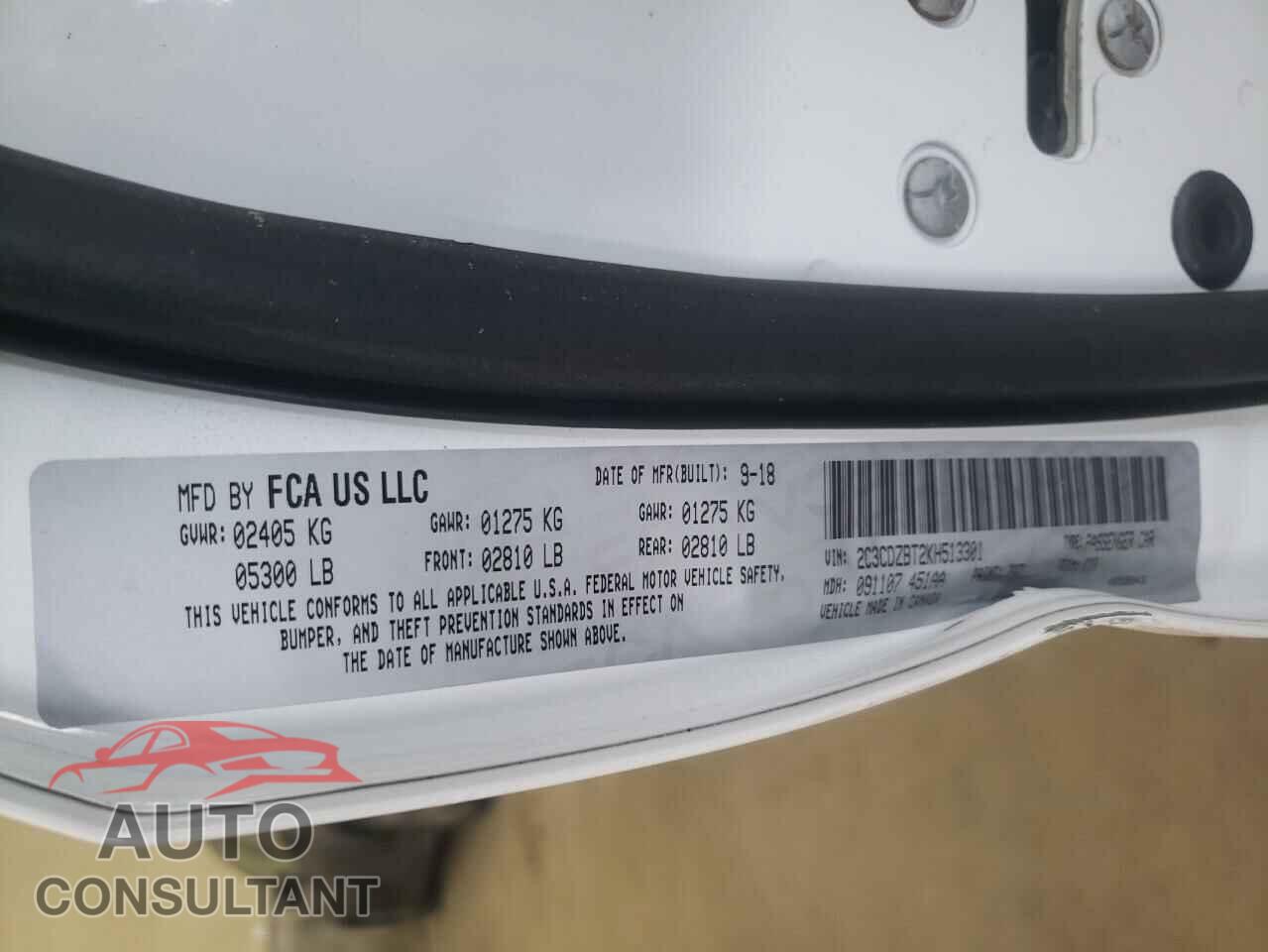 DODGE CHALLENGER 2019 - 2C3CDZBT2KH513301