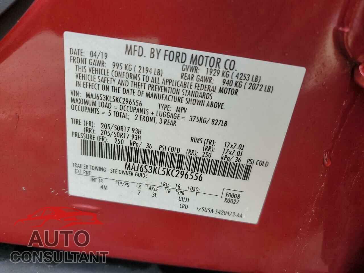 FORD ECOSPORT 2019 - MAJ6S3KL5KC296556