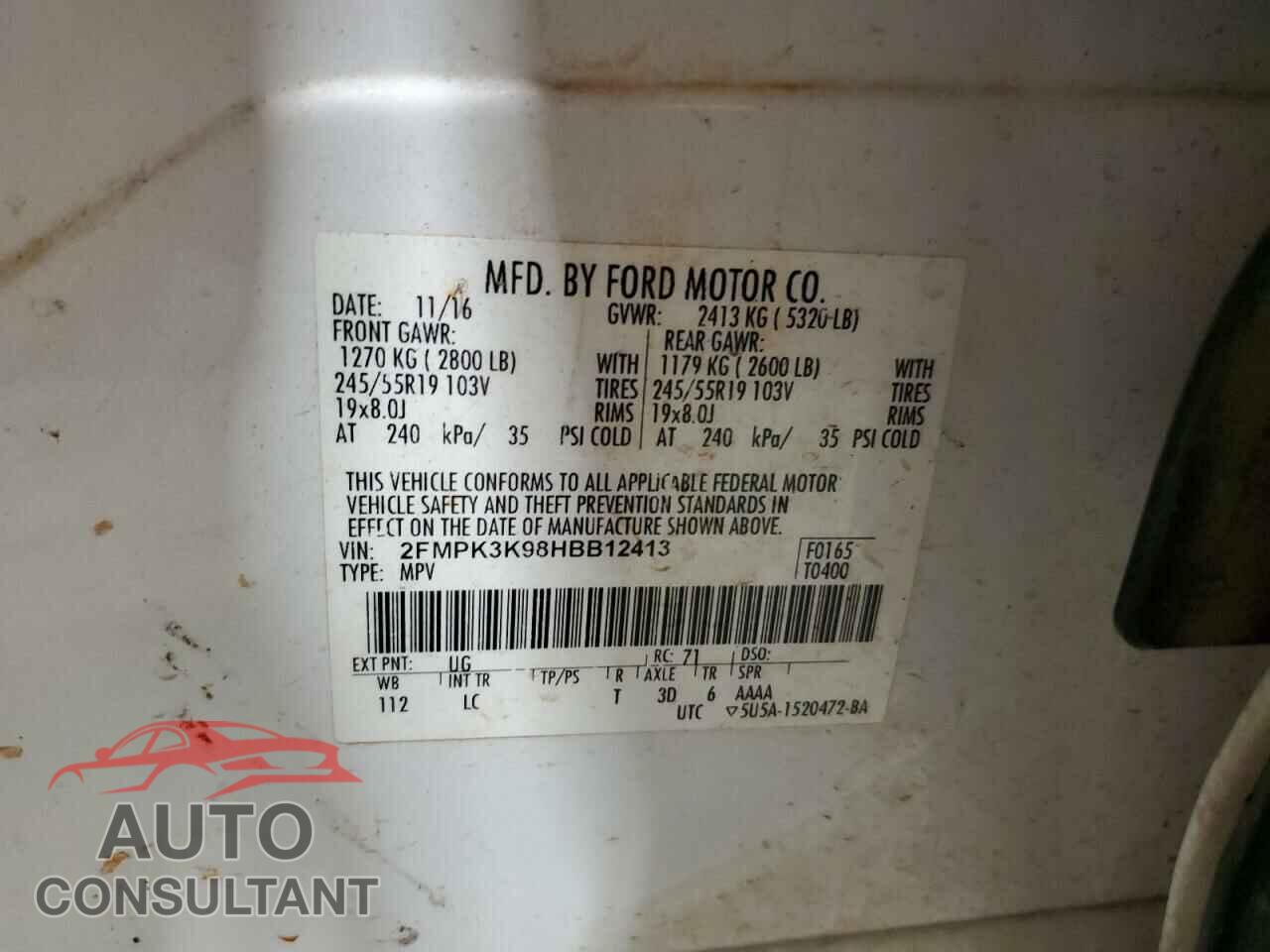 FORD EDGE 2017 - 2FMPK3K98HBB12413