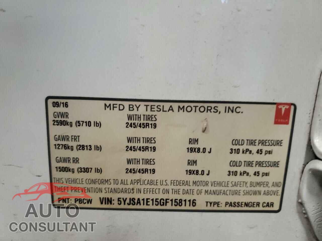 TESLA MODEL S 2016 - 5YJSA1E15GF158116