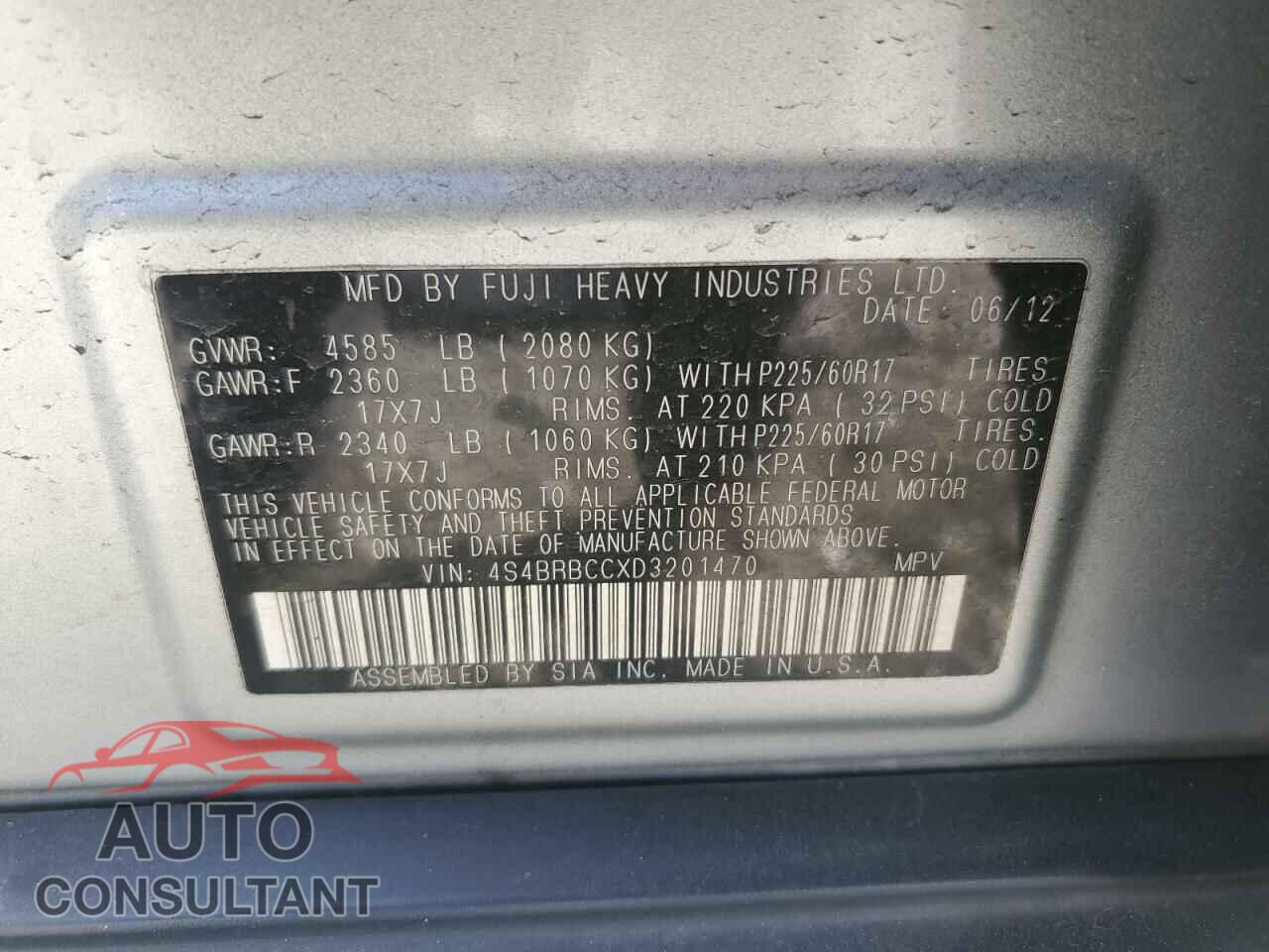 SUBARU OUTBACK 2013 - 4S4BRBCCXD3201470
