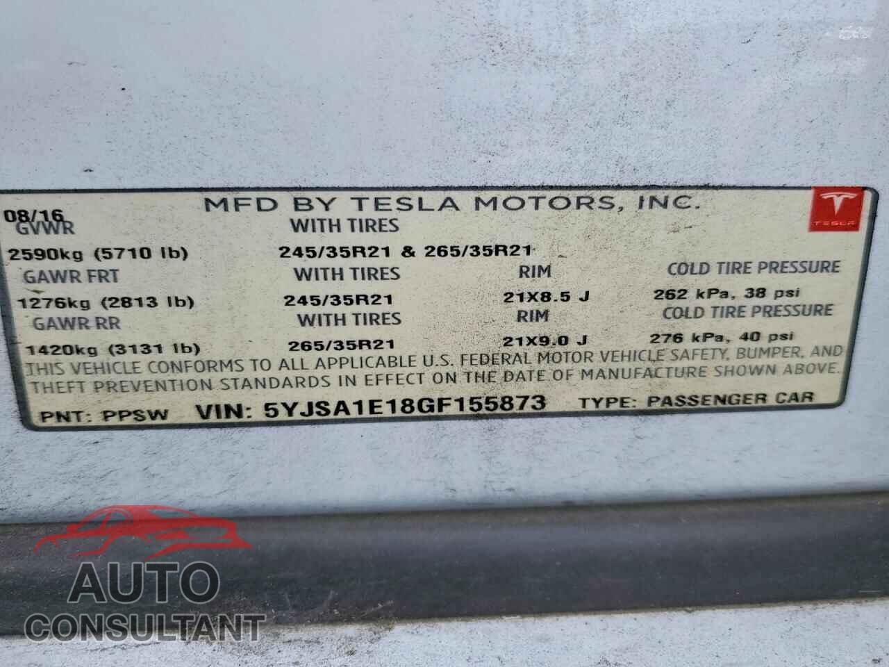 TESLA MODEL S 2016 - 5YJSA1E18GF155873