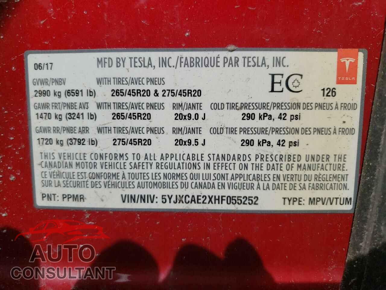 TESLA MODEL X 2017 - 5YJXCAE2XHF055252