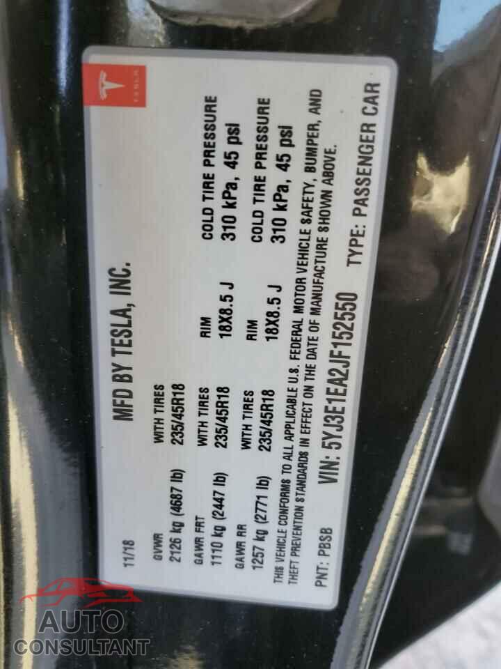 TESLA MODEL 3 2018 - 5YJ3E1EA2JF152550