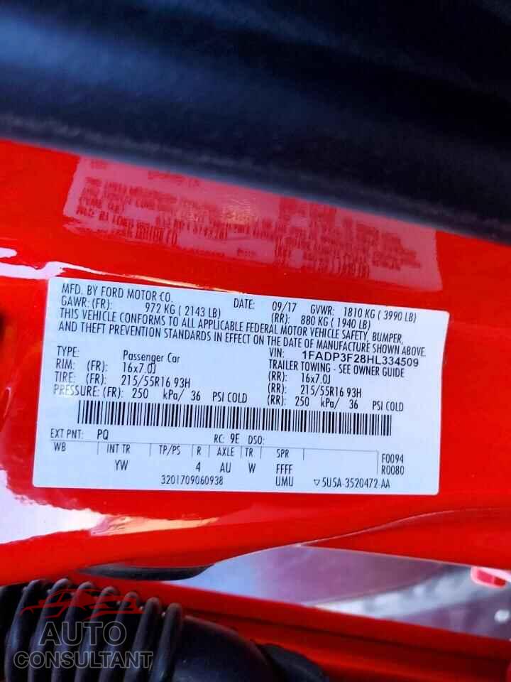FORD FOCUS 2017 - 1FADP3F28HL334509