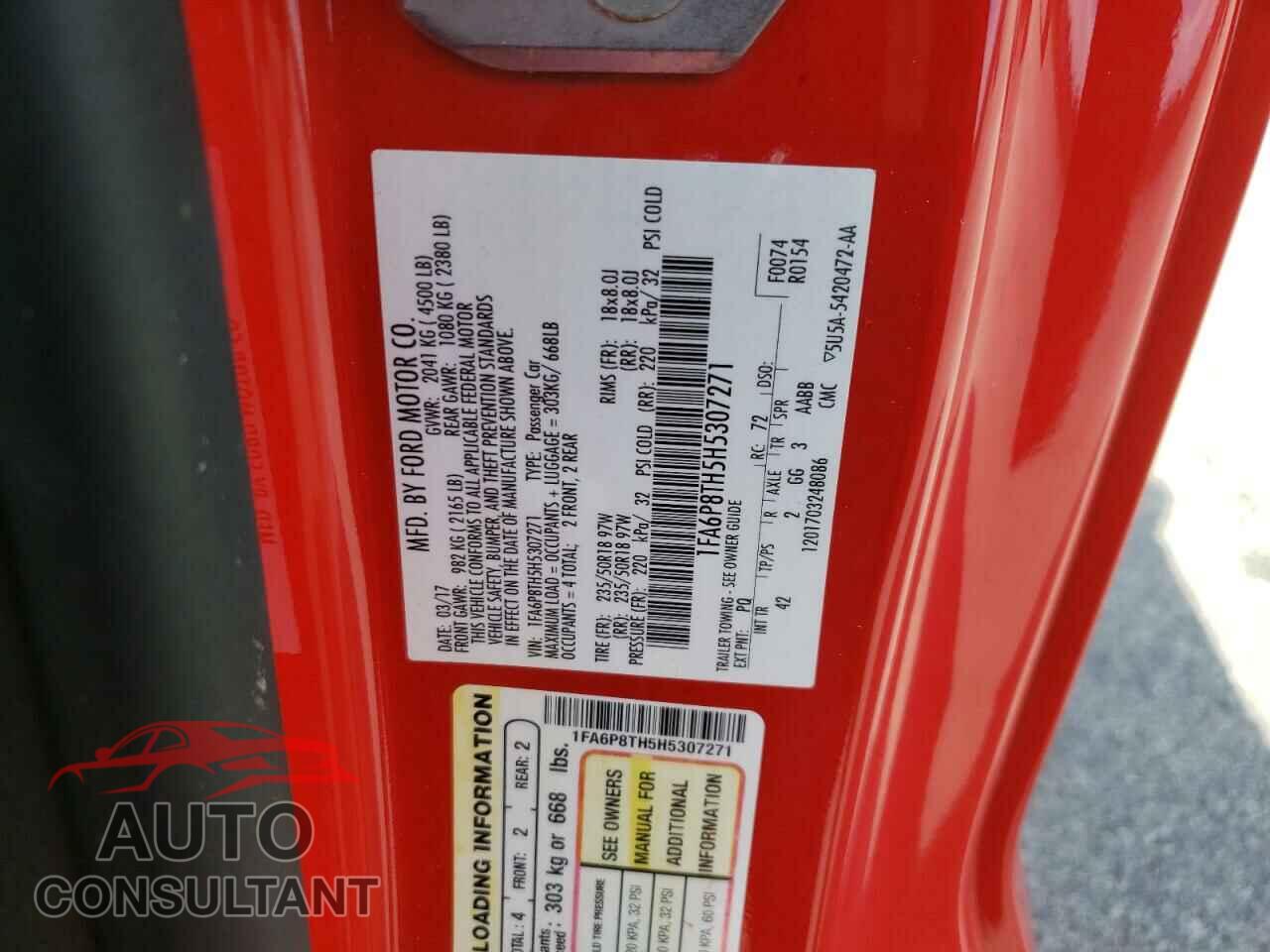 FORD MUSTANG 2017 - 1FA6P8TH5H5307271