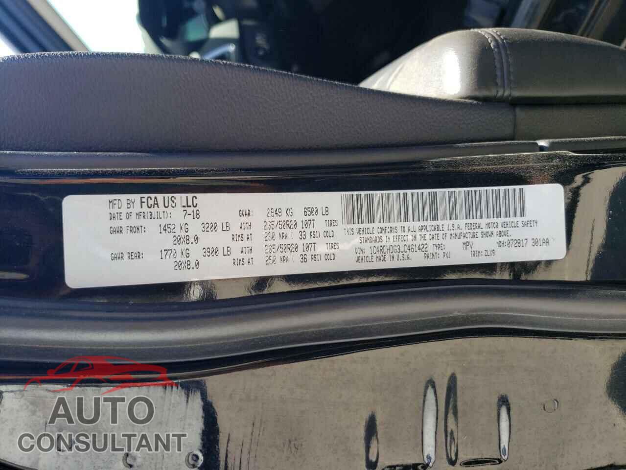 DODGE DURANGO 2018 - 1C4RDHDG3JC461422