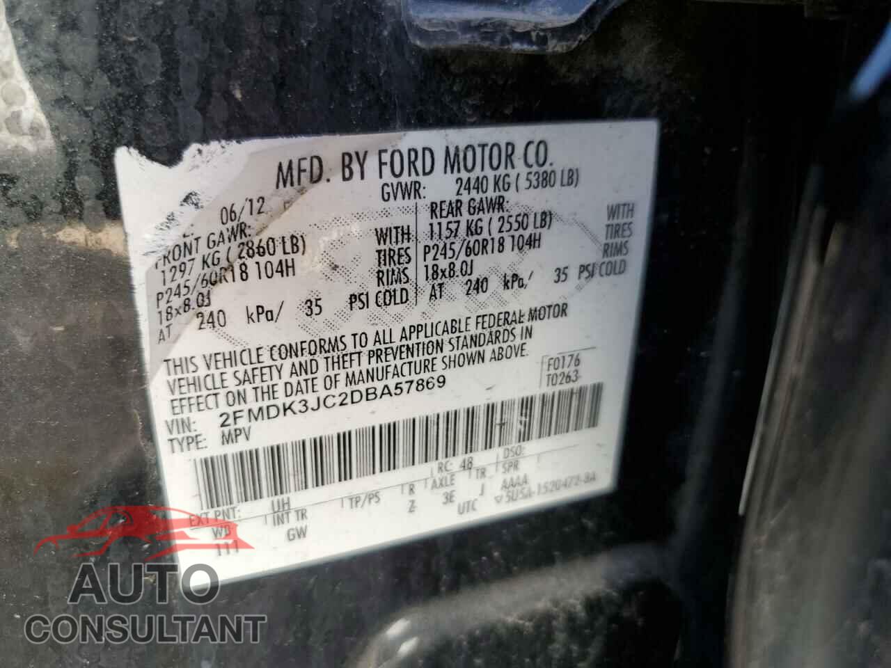FORD EDGE 2013 - 2FMDK3JC2DBA57869