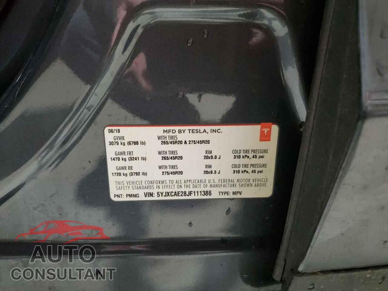 TESLA MODEL X 2018 - 5YJXCAE28JF111386