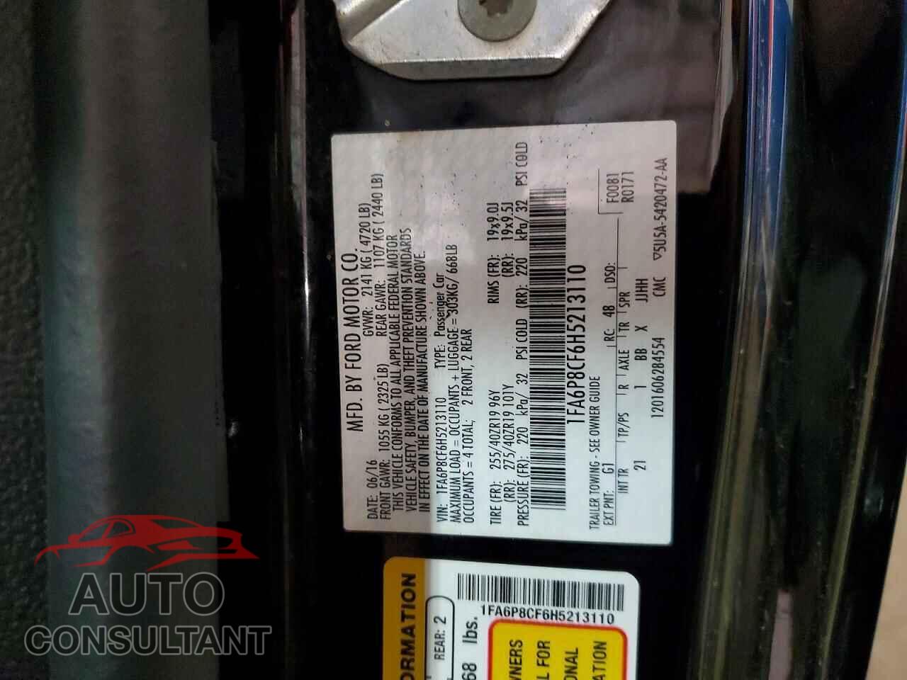 FORD MUSTANG 2017 - 1FA6P8CF6H5213110