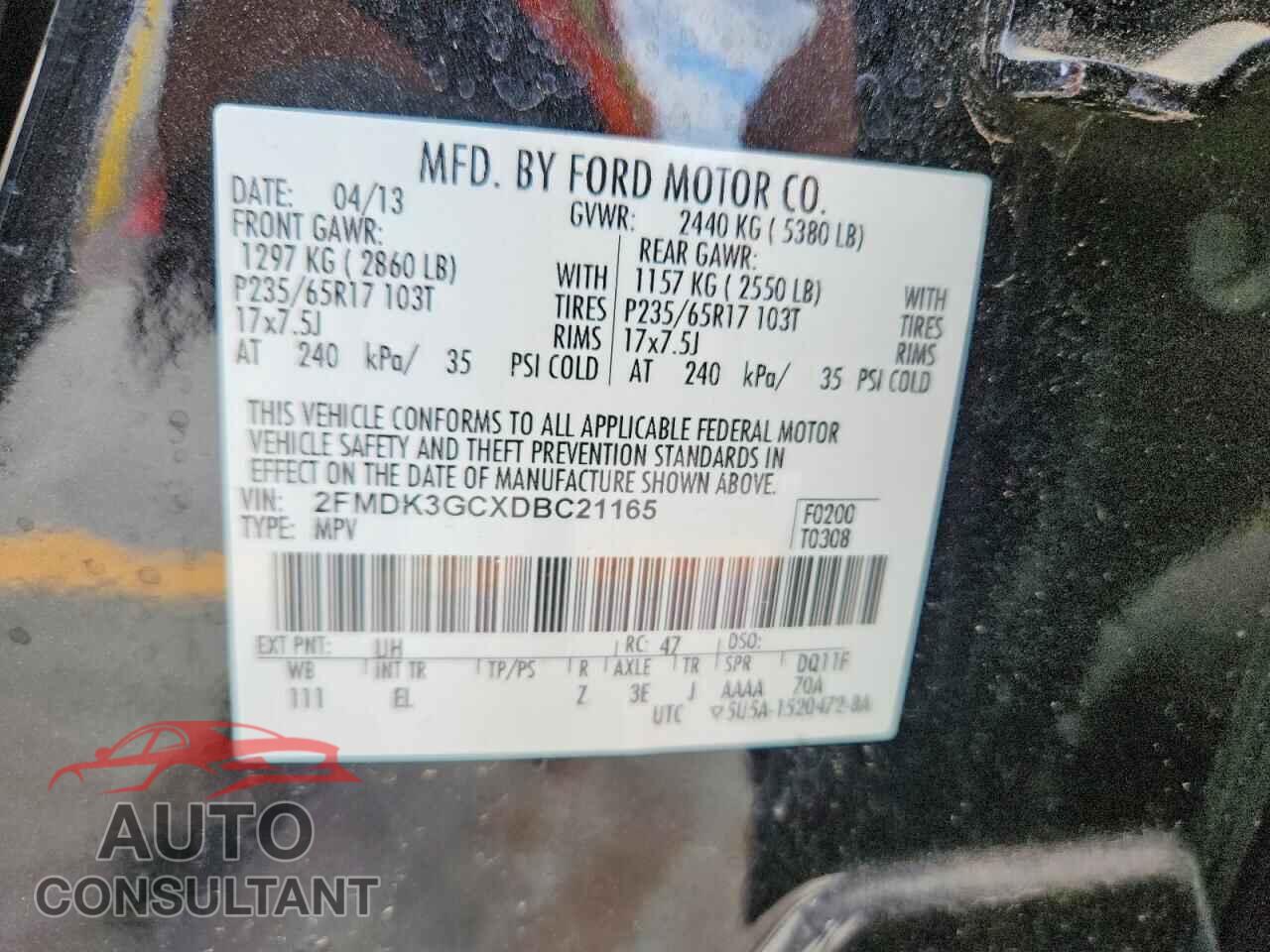 FORD EDGE 2013 - 2FMDK3GCXDBC21165