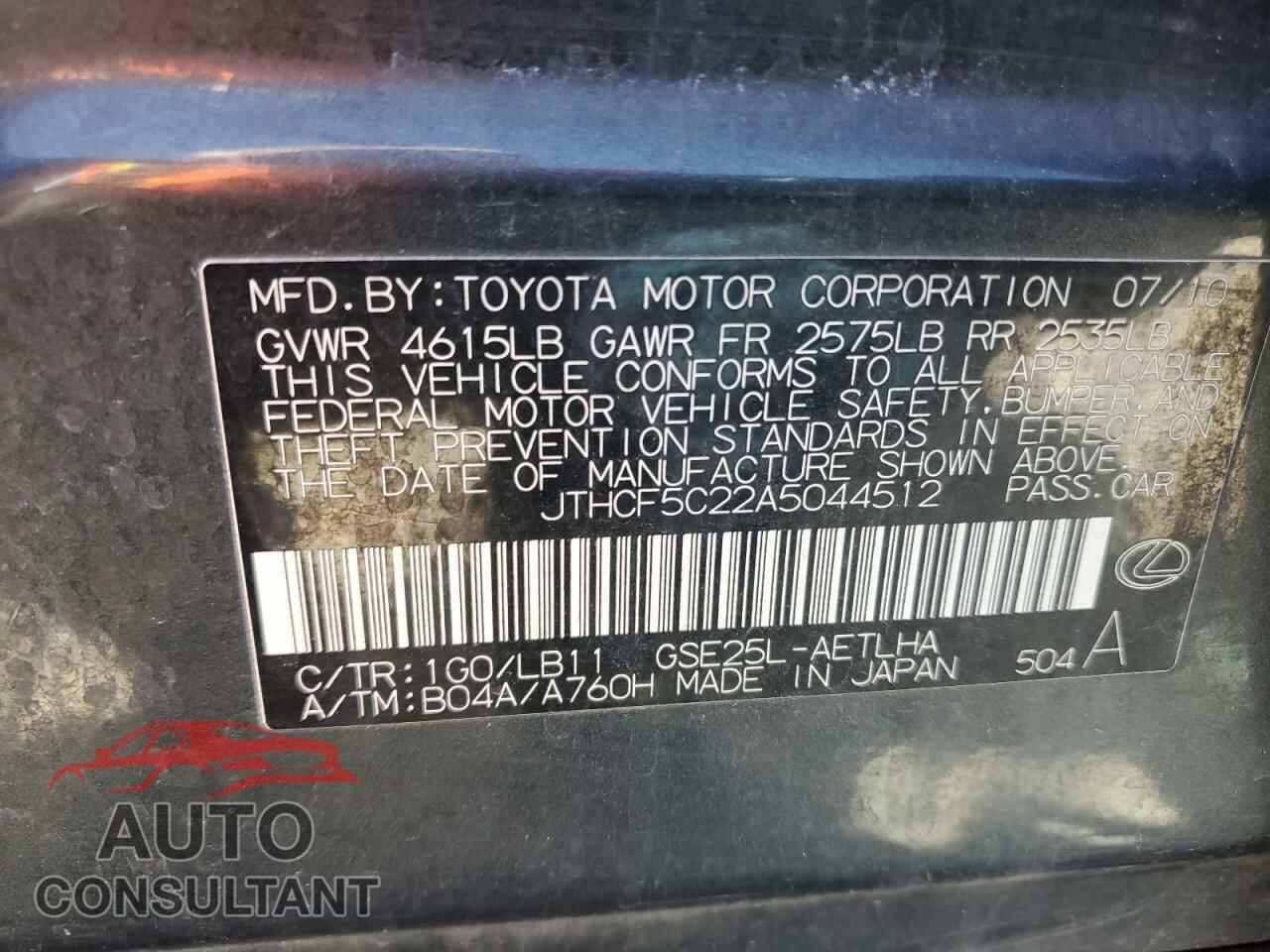 LEXUS IS 2010 - JTHCF5C22A5044512
