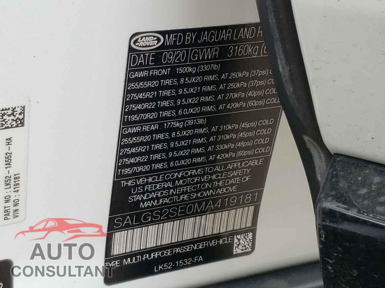 LAND ROVER RANGEROVER 2021 - SALGS2SE0MA419181
