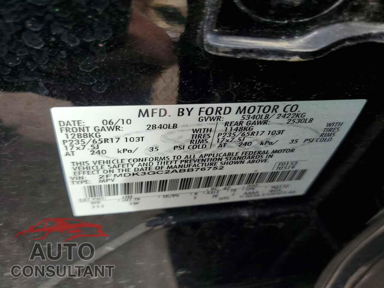 FORD EDGE 2010 - 2FMDK3GC2ABB76752