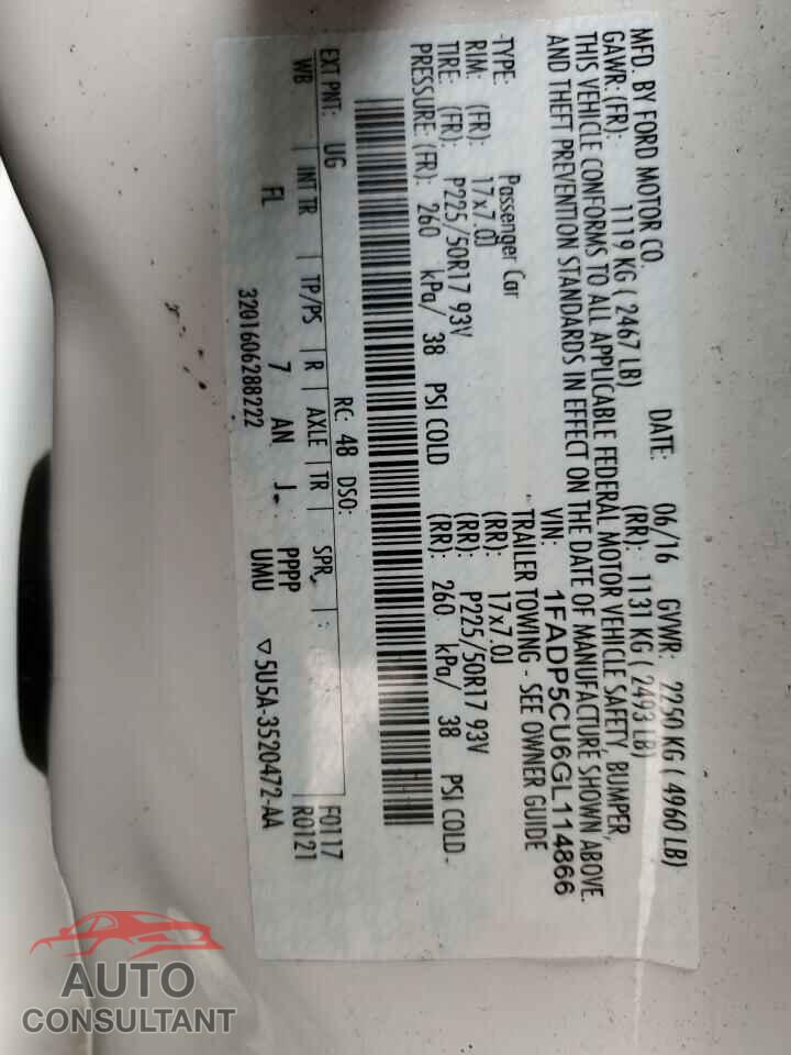 FORD CMAX 2016 - 1FADP5CU6GL114866
