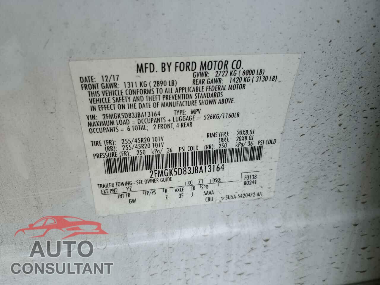 FORD FLEX 2018 - 2FMGK5D83JBA13164