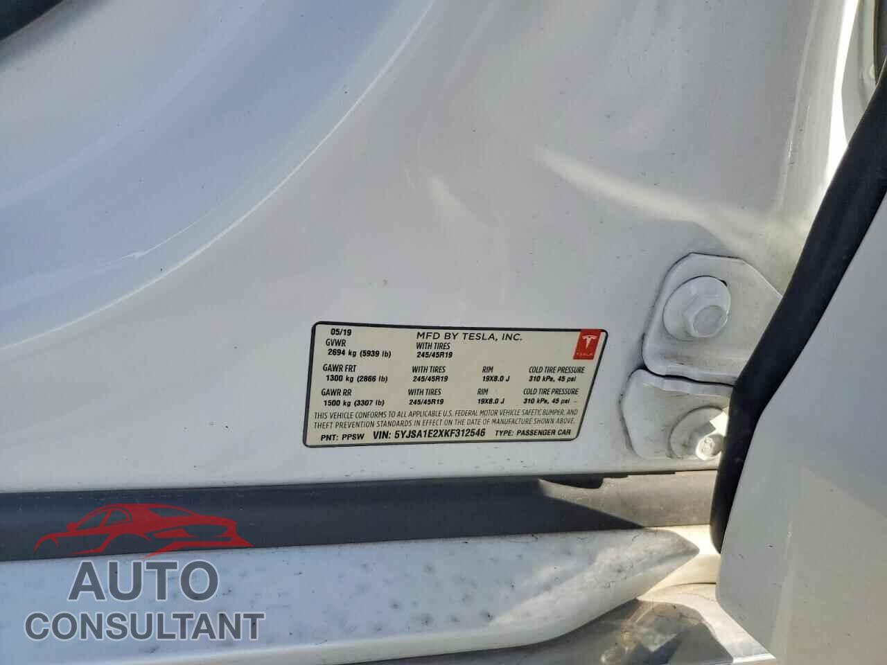 TESLA MODEL S 2019 - 5YJSA1E2XKF312546