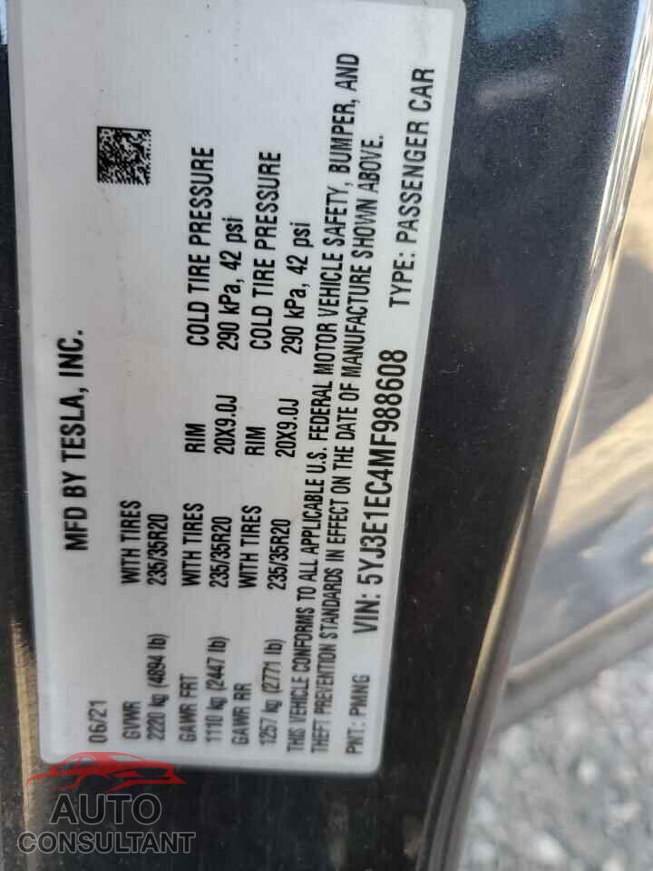 TESLA MODEL 3 2021 - 5YJ3E1EC4MF988608