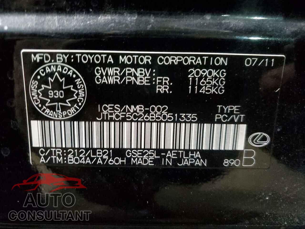 LEXUS IS 2011 - JTHCF5C26B5051335