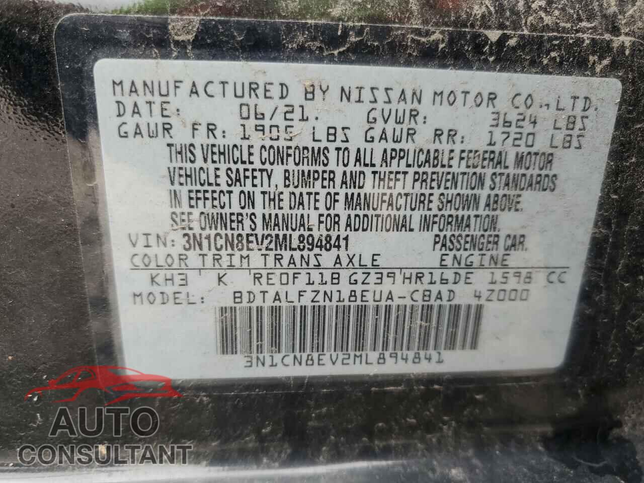 NISSAN VERSA 2021 - 3N1CN8EV2ML894841