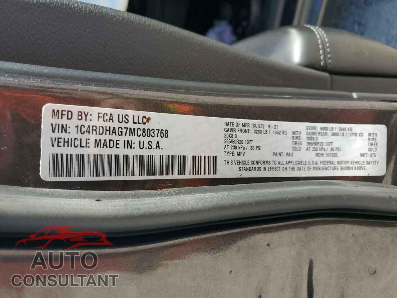 DODGE DURANGO 2021 - 1C4RDHAG7MC803768