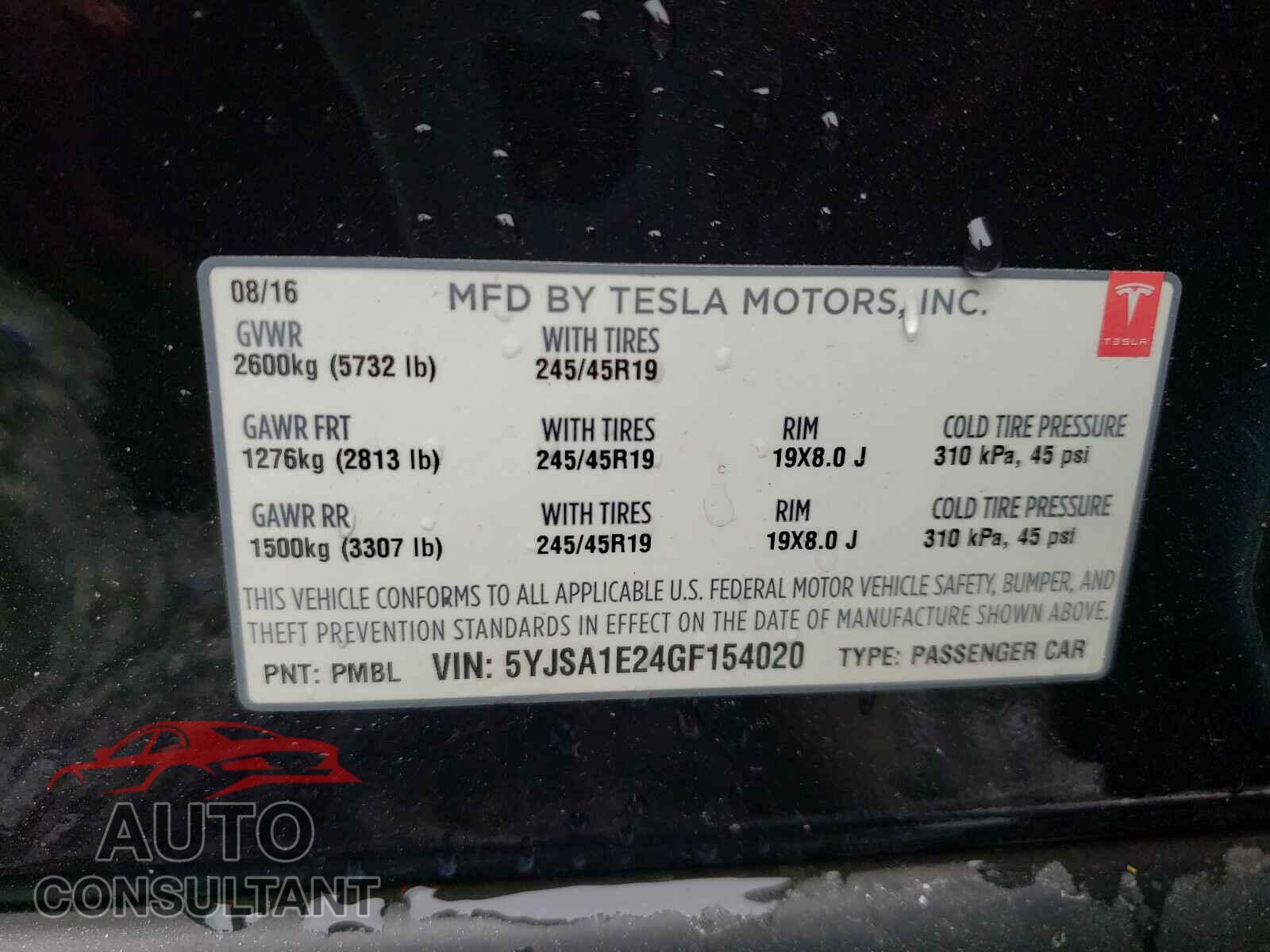 TESLA MODEL S 2016 - 5YJSA1E24GF154020