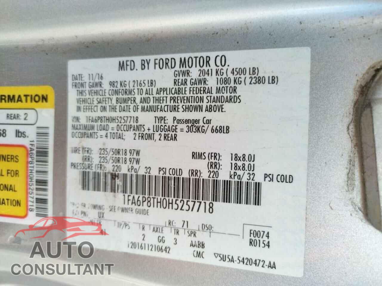 FORD MUSTANG 2017 - 1FA6P8TH0H5257718