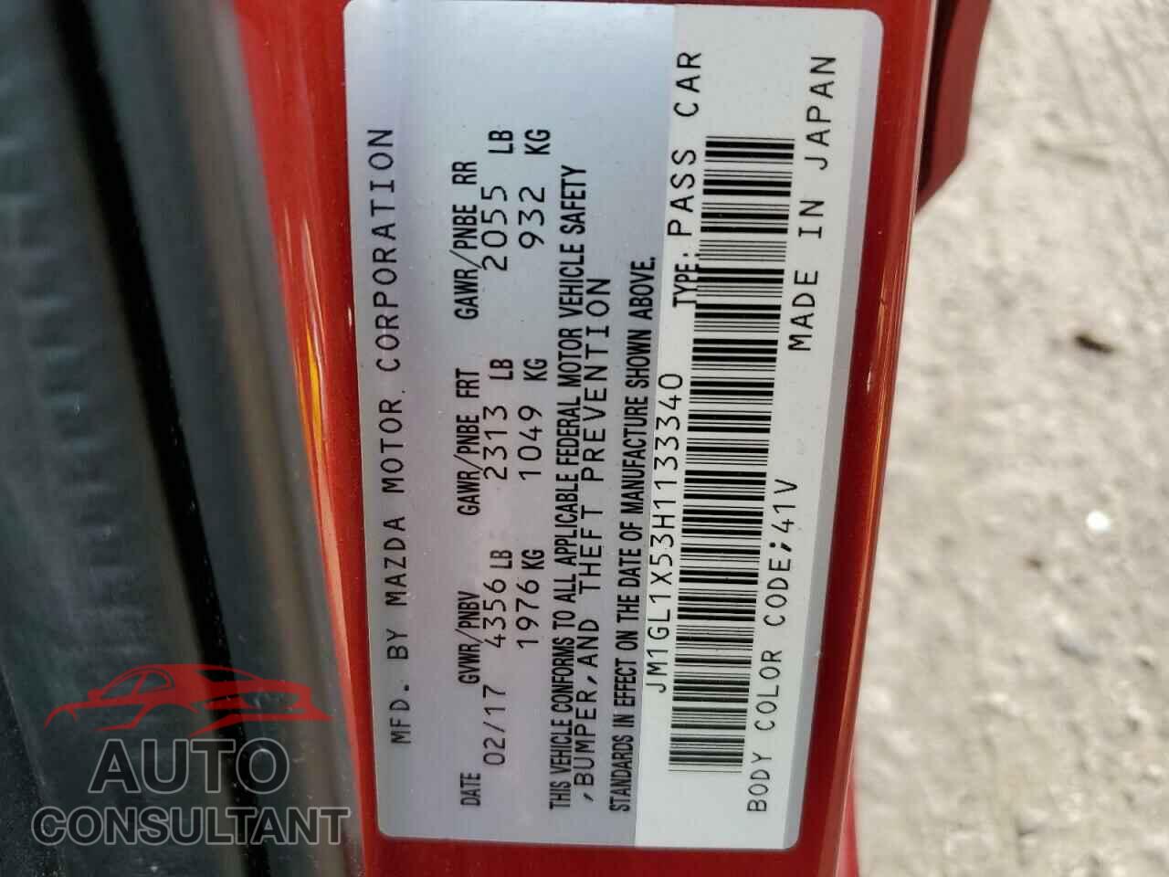 MAZDA 6 2017 - JM1GL1X53H1133340