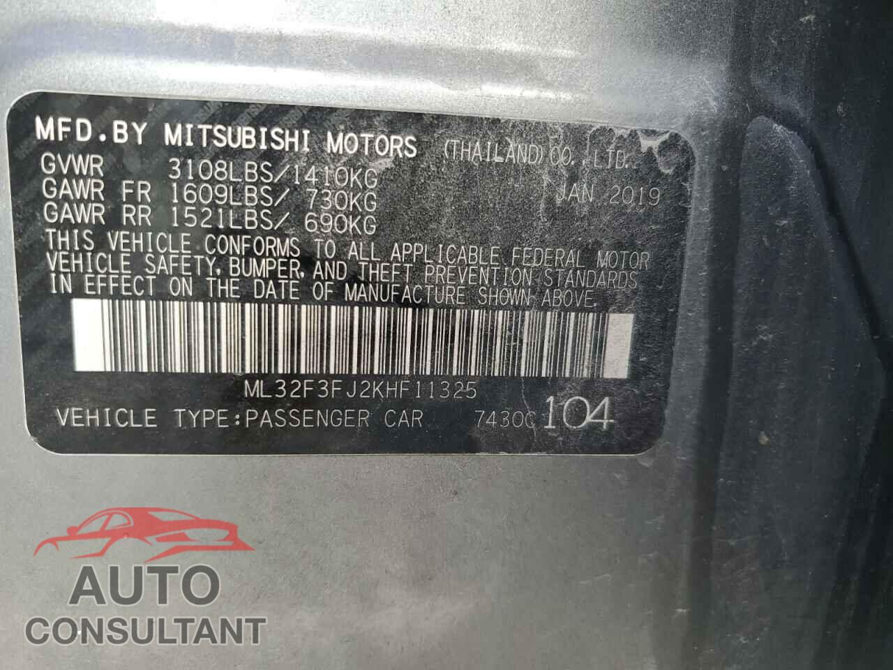 MITSUBISHI MIRAGE 2019 - ML32F3FJ2KHF11325