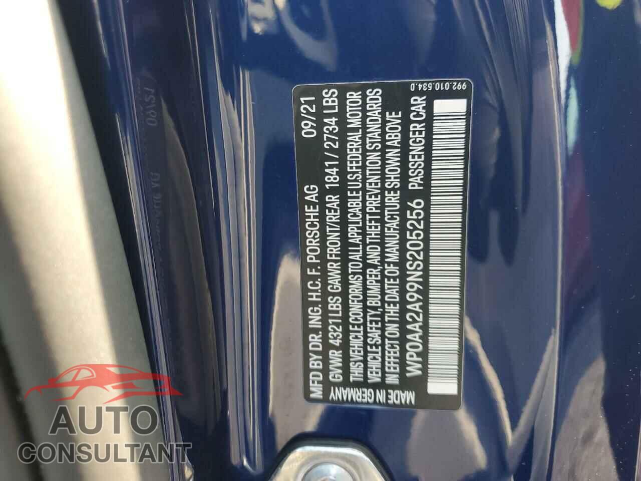PORSCHE 911 2022 - WP0AA2A99NS205256