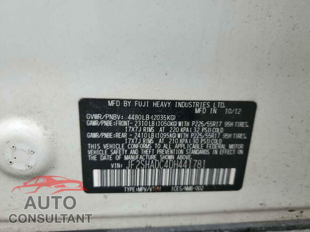 SUBARU FORESTER 2013 - JF2SHADC4DH441781