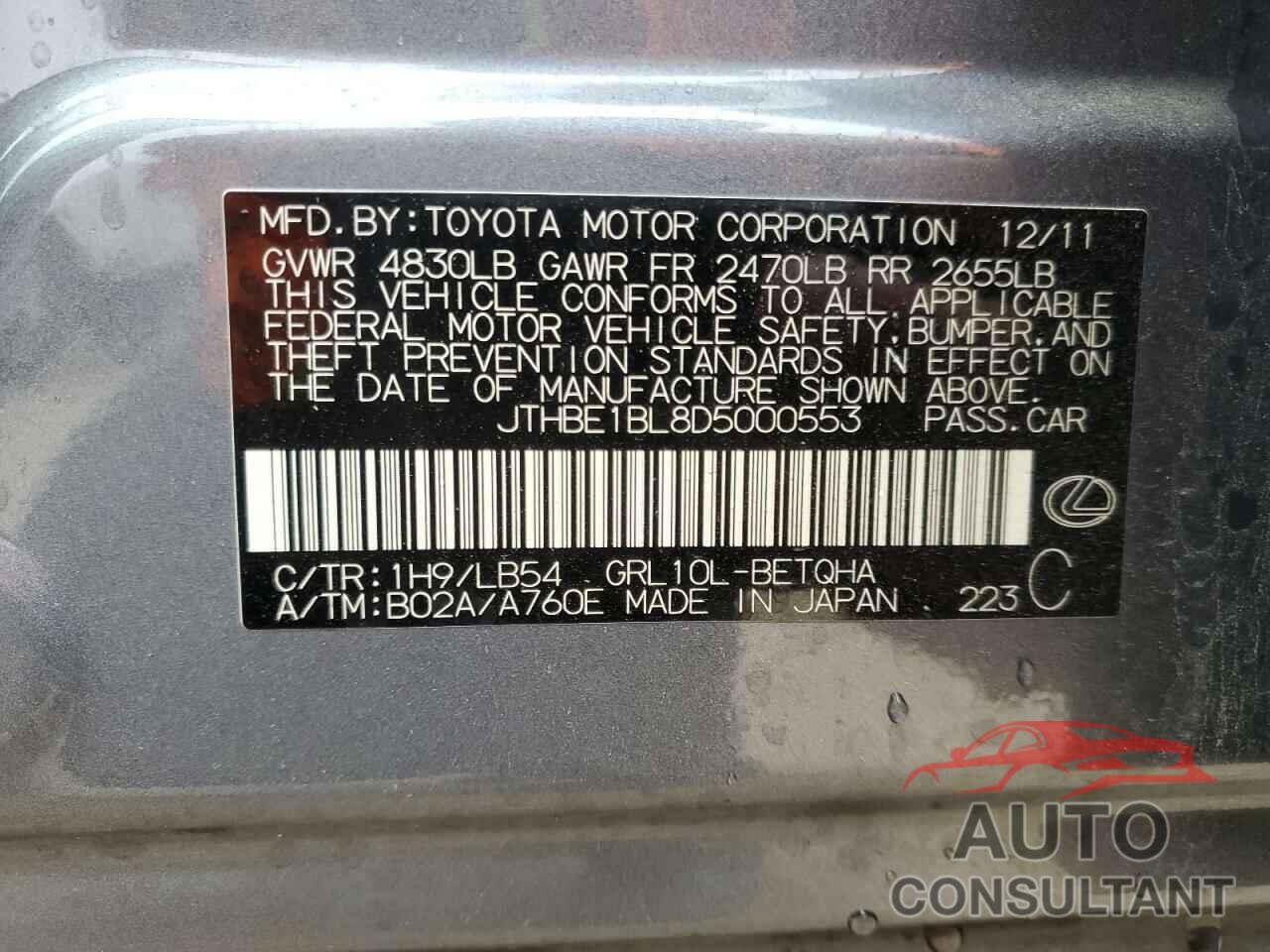 LEXUS GS350 2013 - JTHBE1BL8D5000553