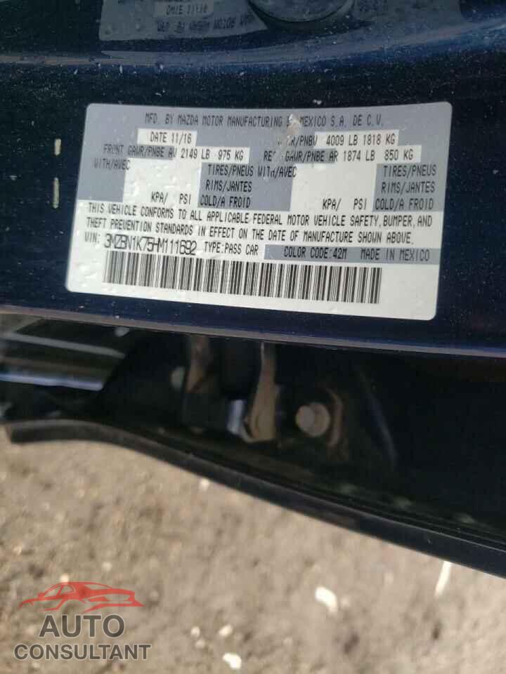 MAZDA 3 2017 - 3MZBN1K75HM111692
