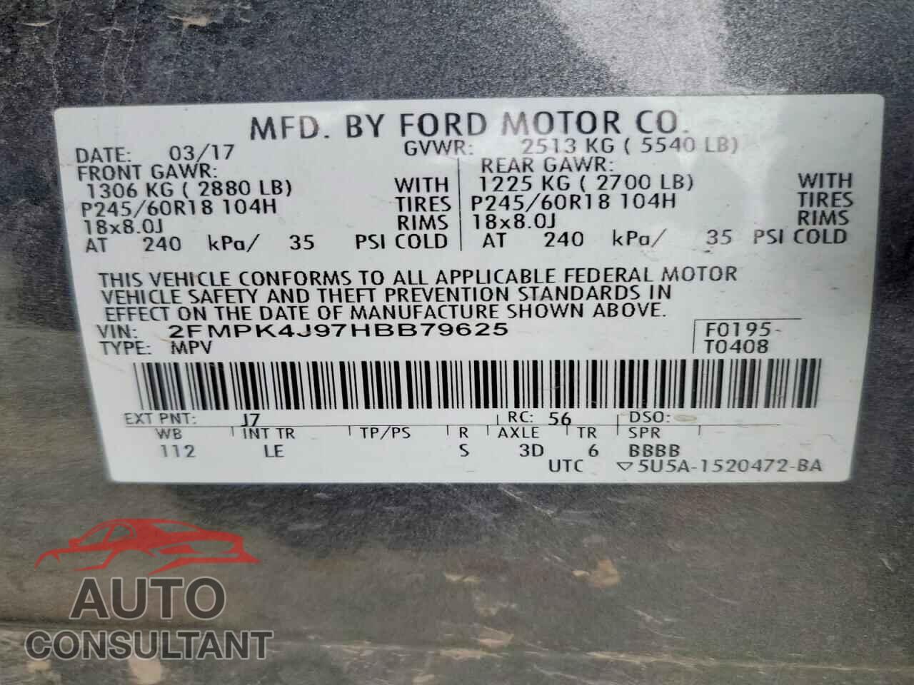 FORD EDGE 2017 - 2FMPK4J97HBB79625