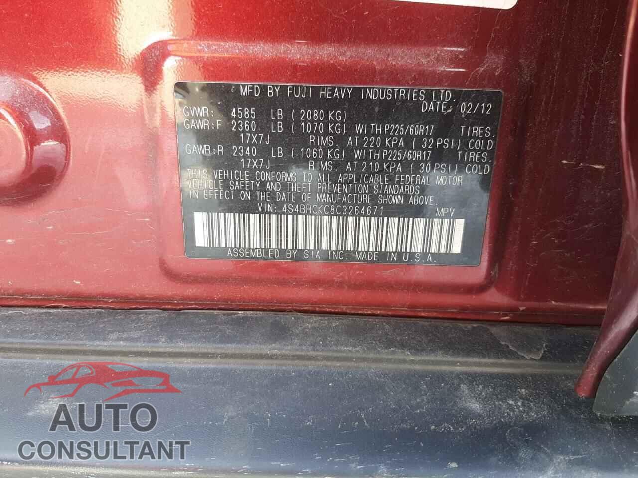SUBARU OUTBACK 2012 - 4S4BRCKC8C3264671