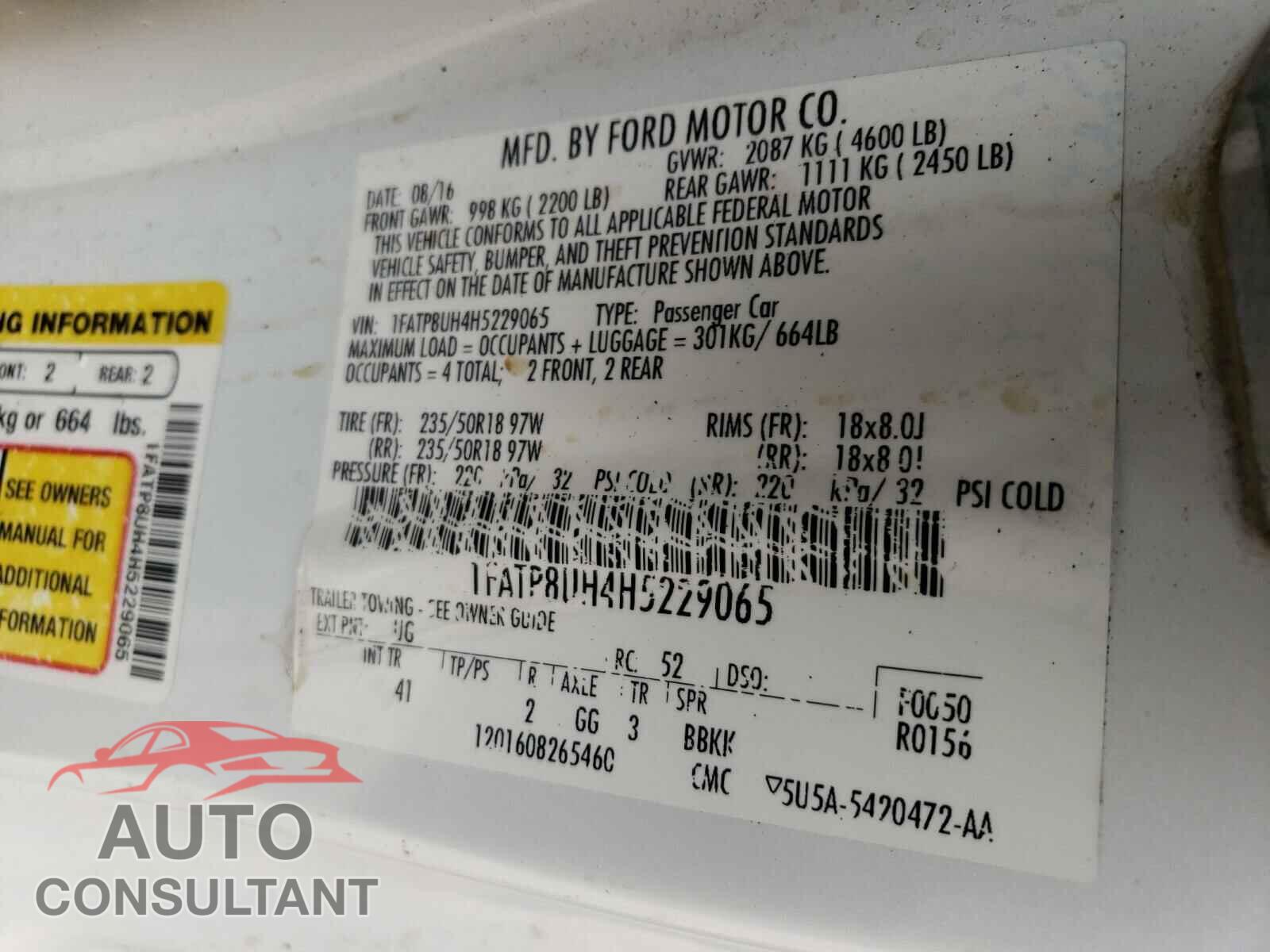 FORD MUSTANG 2017 - 1FATP8UH4H5229065