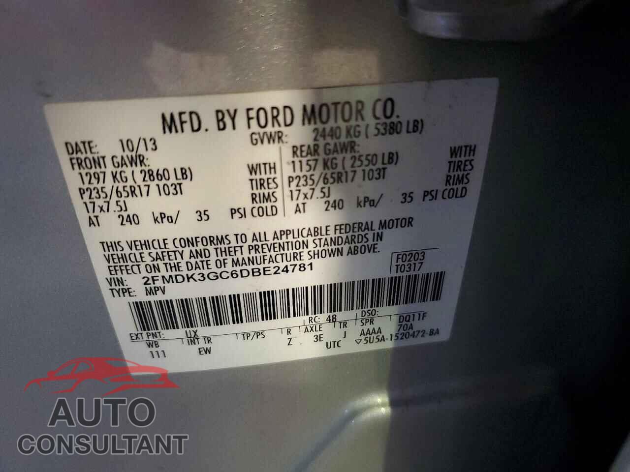 FORD EDGE 2013 - 2FMDK3GC6DBE24781