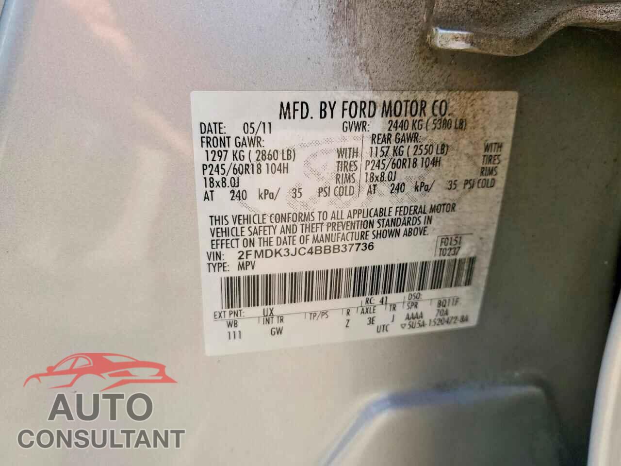 FORD EDGE 2011 - 2FMDK3JC4BBB37736