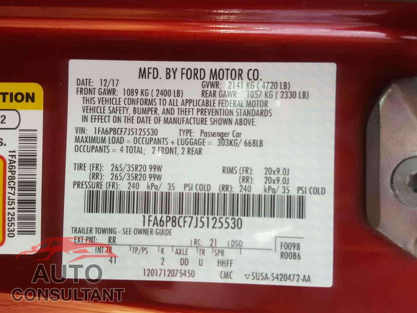 FORD MUSTANG 2018 - 1FA6P8CF7J5125530