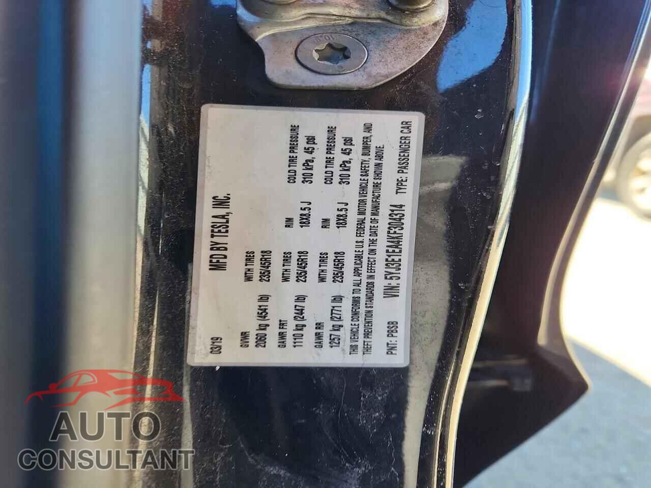 TESLA MODEL 3 2019 - 5YJ3E1EA4KF304314